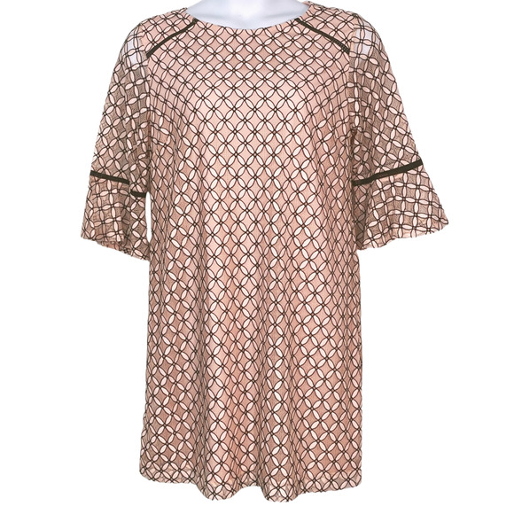 Sandra Darren Size 16 Shift Dress 3/4 Bell Sleeves Mesh Lace Overlay Pink Black - Picture 1 of 12